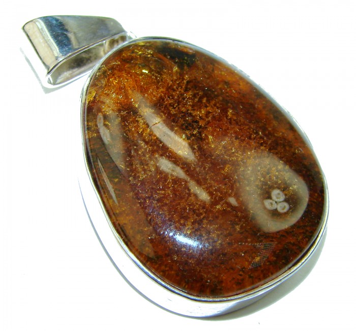 Huge Cognac Baltic Amber .925 Sterling Silver handmade Pendant - photo 2