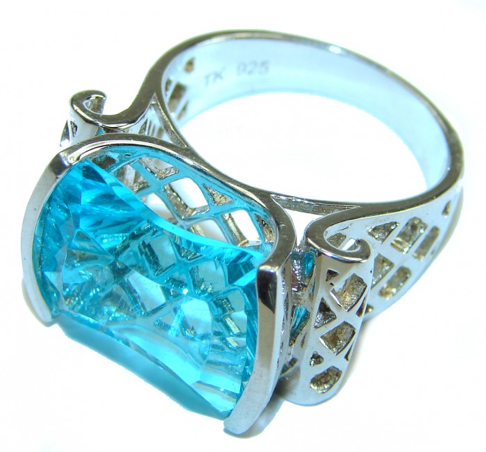 Aqua 22.5 carat Swiss Blue Topaz .925 Sterling Silver ring size 9 - photo 2