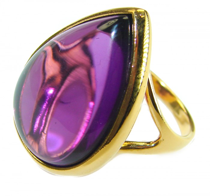 Purple Tear 22.2 carat Amethyst 14K Gold over .925 Sterling Silver Handcrafted Large Ring size 8 - photo 1