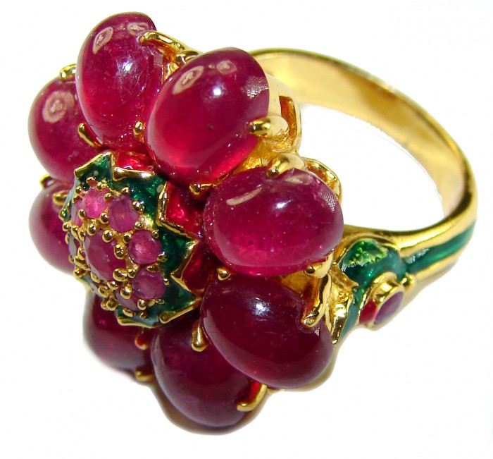 Royalty - natural 18.5 carat Ruby 18K Gold over .925 Sterling Silver handmade Statement Ring size 6 - photo 3