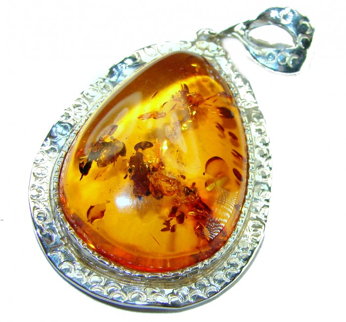 Prehistoric Authentic Golden Baltic Amber .925 Sterling Silver beautifully handcrafted Large Pendant - photo 3
