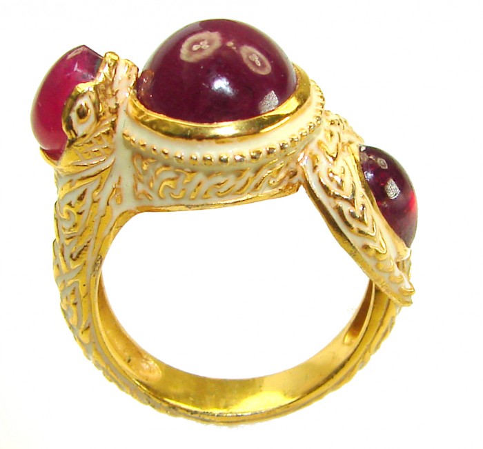 Solid Natural 9.5 carat Ruby Enamel 18K Gold over .925 Sterling Silver handmade Statement Ring size 8 - photo 4