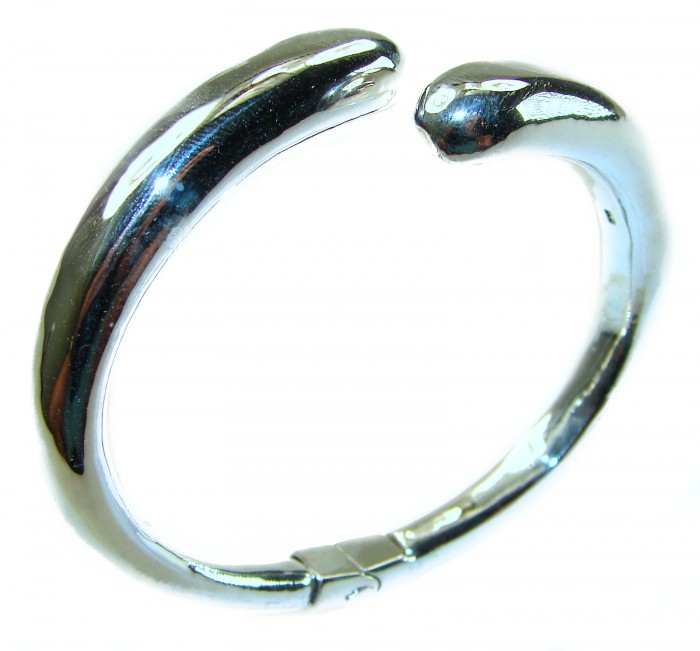 Fancy .925 Sterling Silver handcrafted Statement Italy made Bracelet / Cuff - Side view of sterling silver handcrafted statement bracelet.