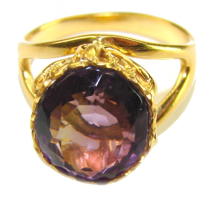 4.2 carat Amethyst 14K Gold over .925 Sterling Silver Handcrafted Ring size 6 - Amethyst ring close-up with 14K gold over sterling silver setting