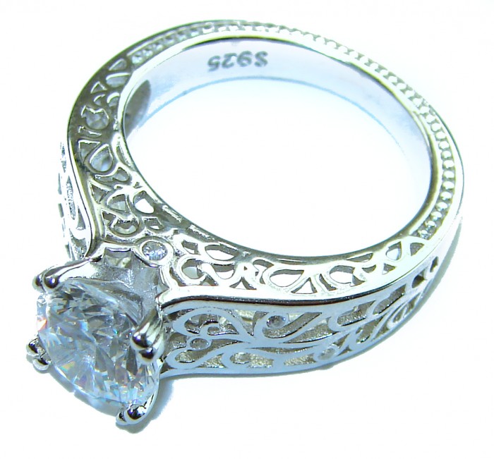 Luxurious 10.2 carat White Topaz .925 Sterling Silver handcrafted Ring s. 7 - Side view of luxurious 10.2 carat white topaz in .925 sterling silver.