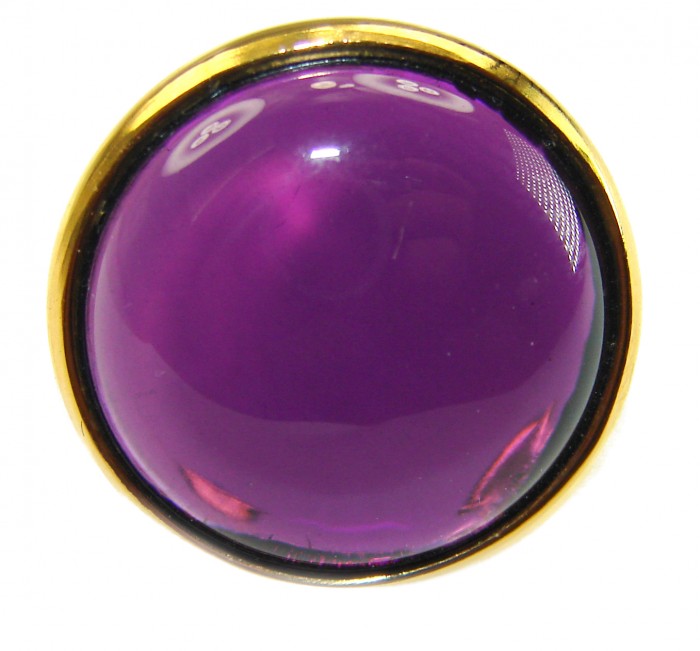 Purple Amethyst 18K Gold over .925 Sterling Silver Handcrafted Large Ring size 7 - Purple amethyst stone close-up set in 18K gold over sterling silver.