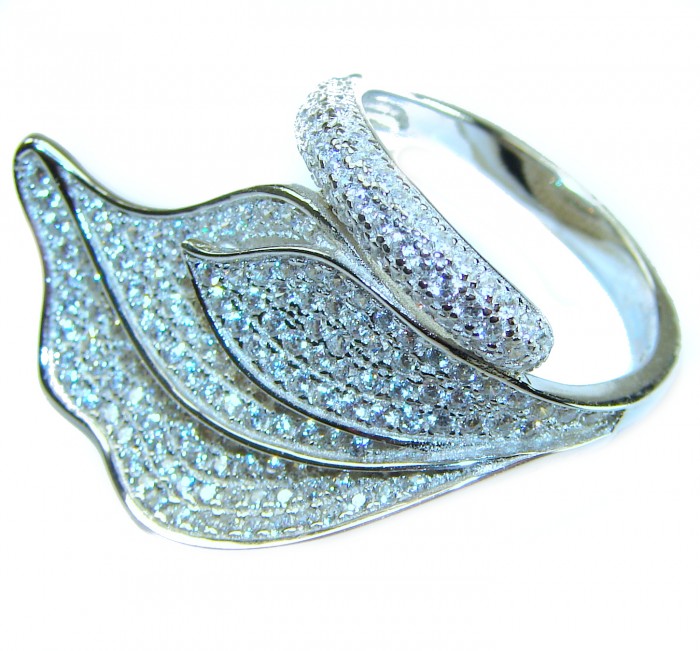 Precious Leaf Natural 11.2 carat White Topaz .925 Sterling Silver handcrafted Ring s. 8 - Angled view of Precious Leaf White Topaz sterling silver ring.