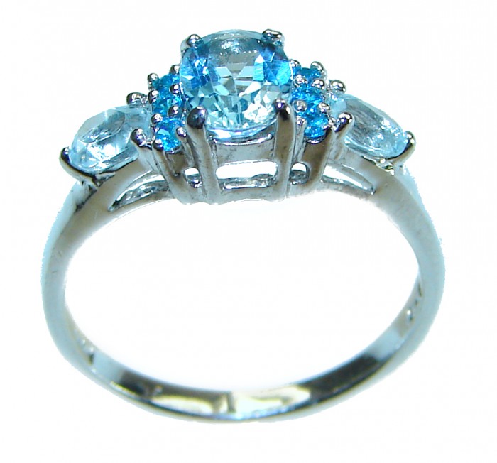 1.7 carat oval cut Blue Swiss Topaz .925 Sterling Silver handcrafted Ring size 6 1/4 - photo 3