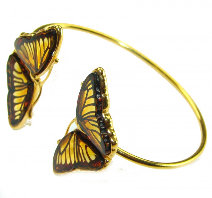 Golden Butterfly Genuine Baltic Amber 14K Gold over .925 Sterling Silver handamde Bracelet - photo 1