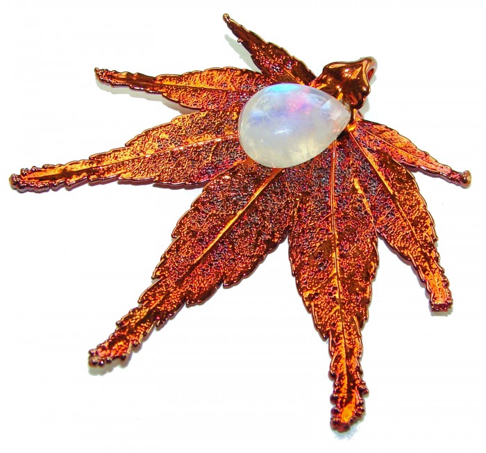 Stylish REAL Leaf Coved with Sterling Silver and 14K Gold Golden Topaz Tourmaline & .925 Sterling Silver Pendant - photo 2