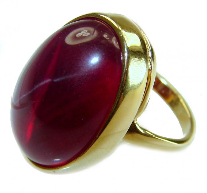 Bellezza Genuine 36.5 CARAT Star Ruby .925 Sterling Silver Large Statement Ring size 8 - Side view of Bellezza 36.5 carat star ruby in silver setting.