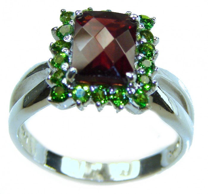 Emma 7.5 carat emerald cut Mozambique Ruby .925 Sterling Silver handcrafted ring; s. 9 - Emerald cut Mozambique ruby ring, top view, .925 sterling silver.