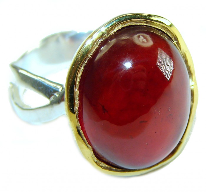 Blooming Red Authentic Hessonite Garnet .925 Sterling Silver handcrafted Ring size 8 - photo 2