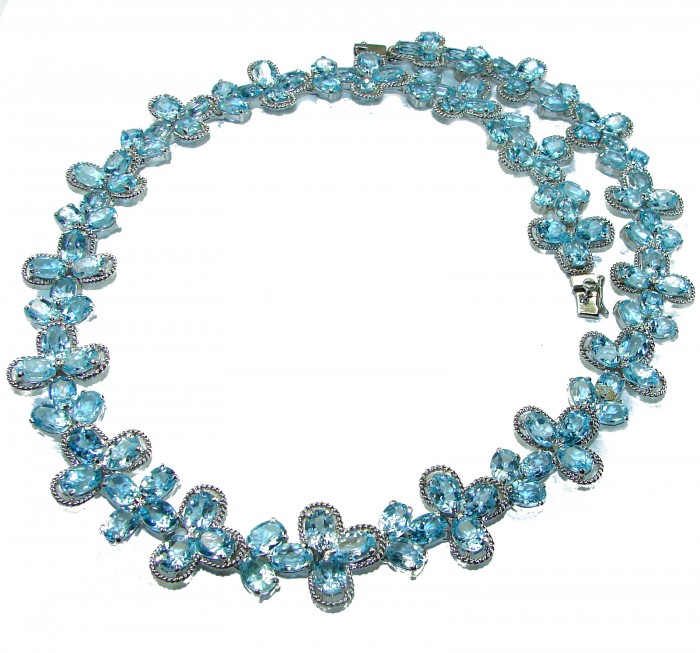 80.5 grams Blue Paris Sky 245.5 carat Swiss Blue Topaz .925 Sterling Silver handmade Large Solid Statement necklace - photo 3
