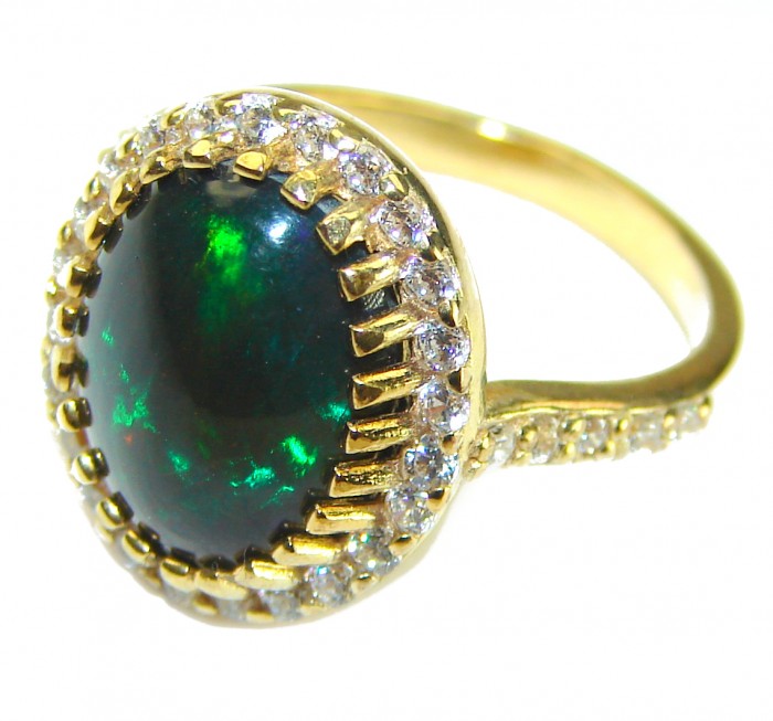 A COSMIC POWER Genuine 7.2 carat Black Opal 18K Gold over .925 Sterling Silver handmade Ring size 6 - photo 1