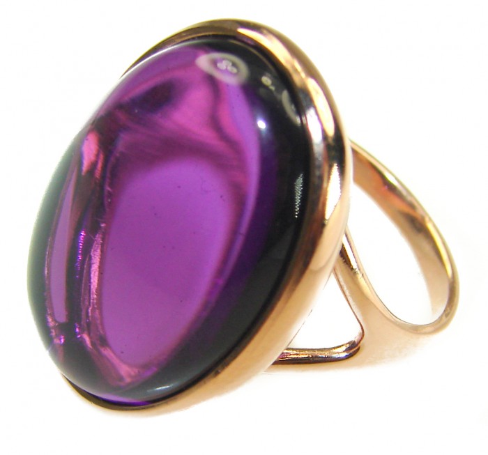 Purple Full Moon authentic 18.5 carat Amethyst 14K Gold over .925 Sterling Silver Handcrafted Large Ring size 9 - Purple amethyst ring stone close-up, 18.5 carat, 14K gold over.