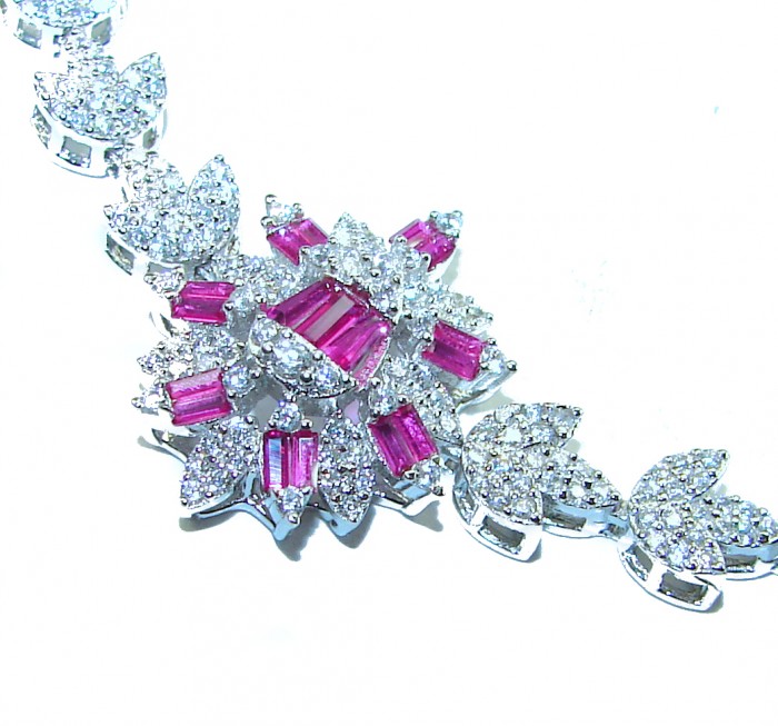 Art Deco - Precious Natural 18.5 carat Ruby .925 Sterling Silver handcrafted bracelet - Ruby necklace stone close-up, Art Deco style, sterling silver.