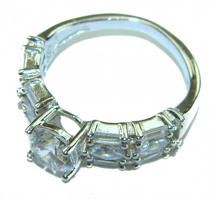 Luxurious 4.2 carat White Topaz .925 Sterling Silver handcrafted Ring s. 5 3/4 - Side view of luxurious 4.2 carat white topaz sterling silver ring