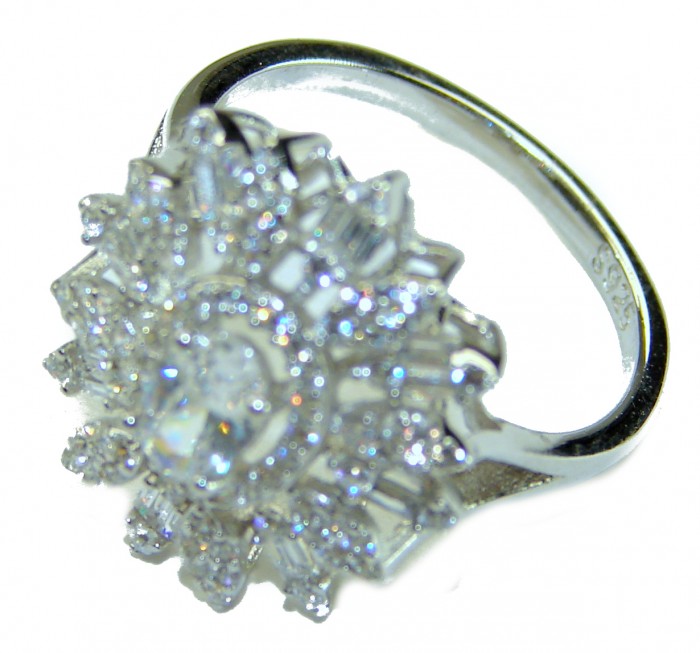 Luxurious 11.2 carat White Topaz .925 Sterling Silver handcrafted Ring s. 7 1/4 - Topaz ring close-up showing intricate design and sterling silver band.
