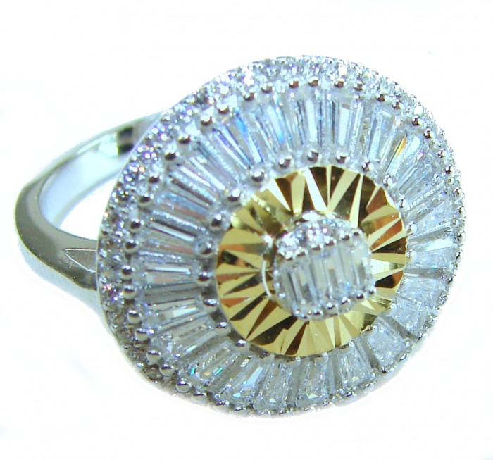 Art Deco 10.2 carat White Topaz 2 tones .925 Silver handcrafted Cocktail Ring s. 7 - Close-up of Art Deco ring with white topaz and two-tone design