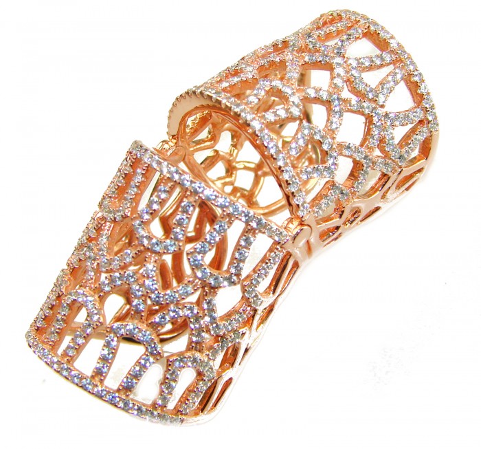 Pure Celestial Energy Natural 14.4 carat White Topaz 18K Rose Gold over .925 Sterling Silver handmade Statement Ring size 7 - Elegantly detailed view of 18K rose gold white topaz ring.