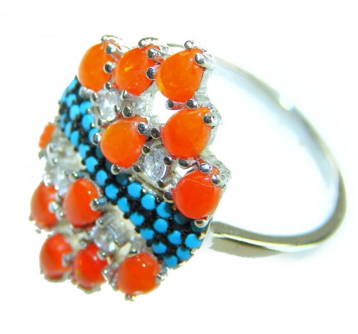 New Galaxy Genuine 5.8 carat Golden Opal .925 Sterling Silver handmade Ring size 8 - Close-up of New Galaxy opal ring in sterling silver.