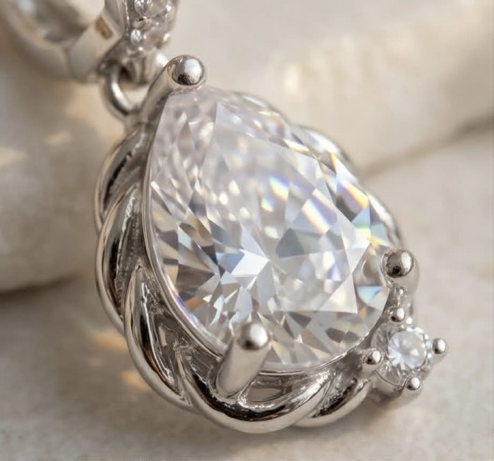 Allure Natural 6.2 carat White Topaz .925 Sterling Silver handcrafted earrings - Close-up of Allure 6.2 ct White Topaz in .925 Sterling Silver setting.