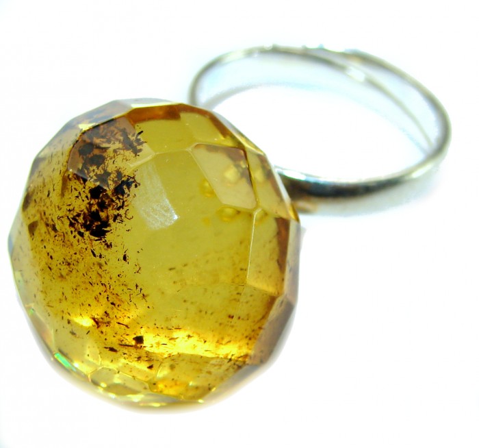 Modern Concept Golden Sphere - Natural faceted Baltic Amber .925 Sterling Silver ring s. 8 adjustable - photo 1