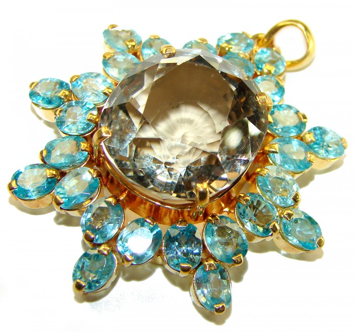 Luxury genuine 44.5 CARAT Champagne Topaz Aquamarine 14K Gold over .925 Sterling Silver handmade Pendant - photo 2