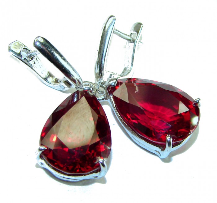 Blooming Rose pearl cut 22.5 carat Red Topaz .925 Sterling Silver handmade Statement earrings - photo 3