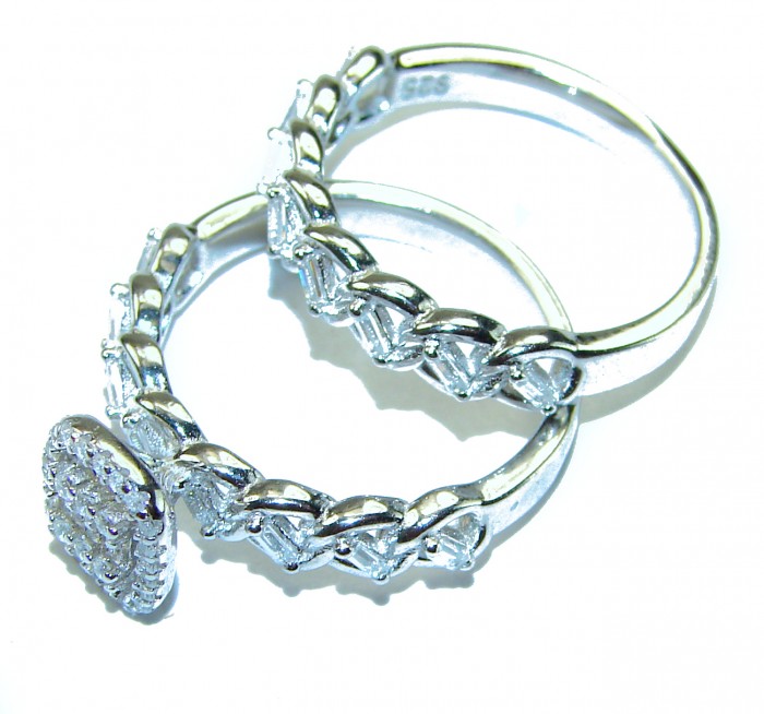 4.8 carat White Topaz .925 Sterling Silver brilliantly handcrafted ring s. 8 - Sterling silver rings with white topaz, top view.