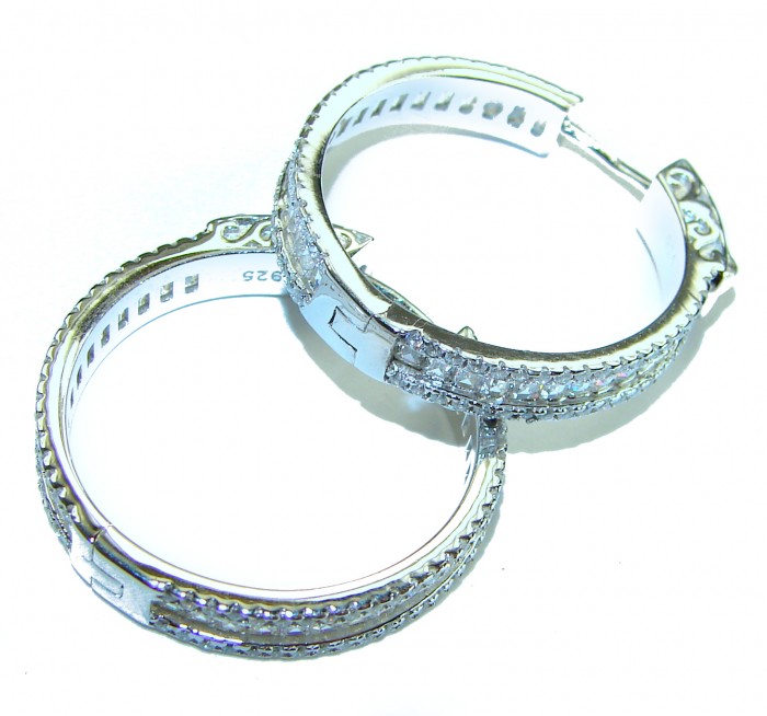 Allure Natural 8.2 carat White Topaz .925 Sterling Silver handcrafted hoop earrings - Top view of Allure Natural 8.2 carat White Topaz Sterling Silver earrings.