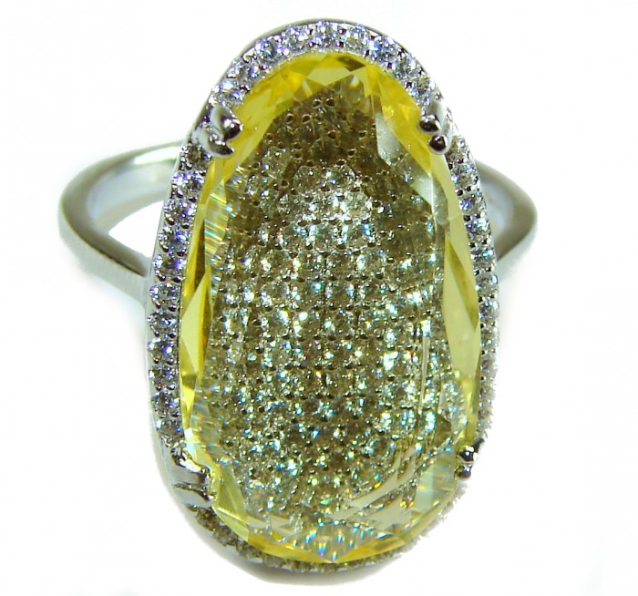 Golden Treasure 12.5 carat Citrine .925 Sterling Silver Handcrafted Ring size 8 - Close-up of Golden Treasure citrine ring in sterling silver settings.