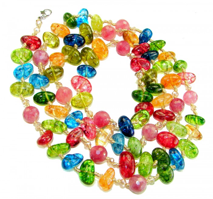 Infinity authentic 114.5 carat Brazilian Tourmaline .925 Sterling Silver handcrafted necklace - Colorful Brazilian Tourmaline necklace, top view clasp detail.