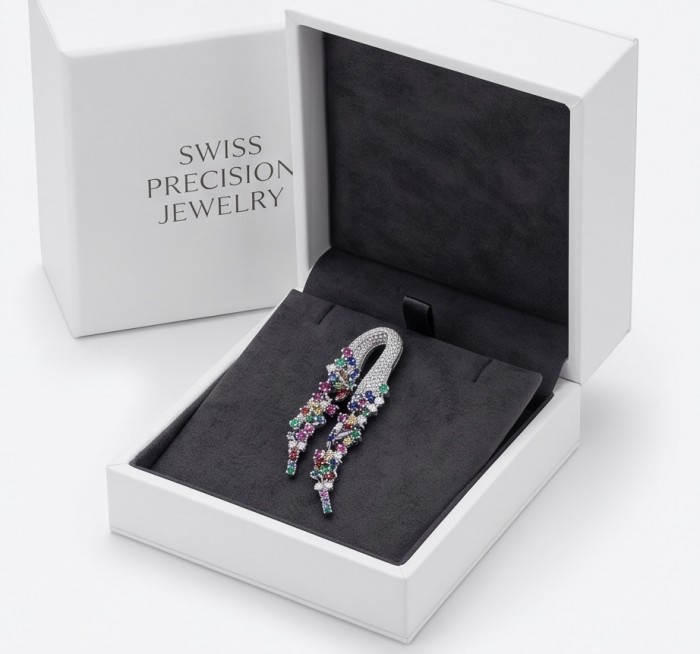Heirloom Genuine 10.5 carat Multigem .925 Sterling Silver dipped in rhodium handmade Pendant - Heirloom multigem sterling silver jewelry in box, top view.