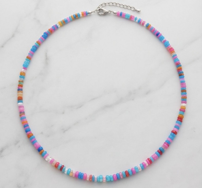Mystery 11.2 carat Australian Opal .925 Sterling Silver .925 Sterling Silver Statement Necklace - Colorful bead necklace on white background, showing full circle view.