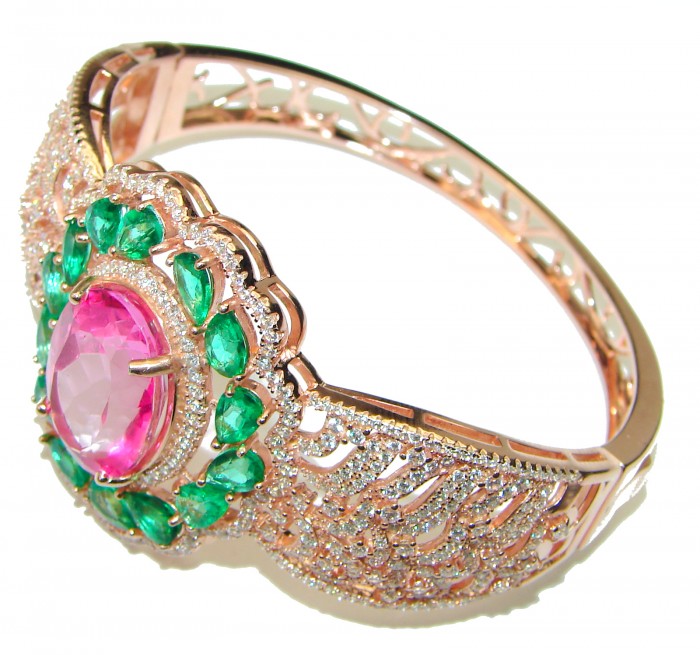 Chunky Luxury Pink Rainbow Topaz 14K Rose Gold over .925 Sterling Silver handmade Cuff/Bracelet - photo 2