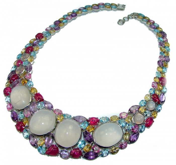 Large Master Piece genuine 129.99 grams Rose Quartz .925 Sterling Silver brilliantly handcrafted necklace - photo 1