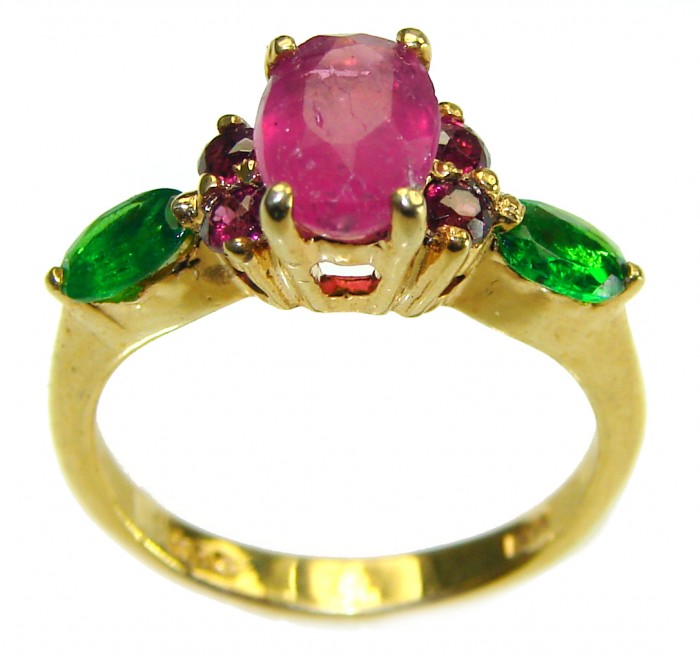 Authentic 3.3 carat Ruby Emerald 14K Gold over .925 Sterling Silver handmade Cocktail Ring s. 5 3/4 - photo 2
