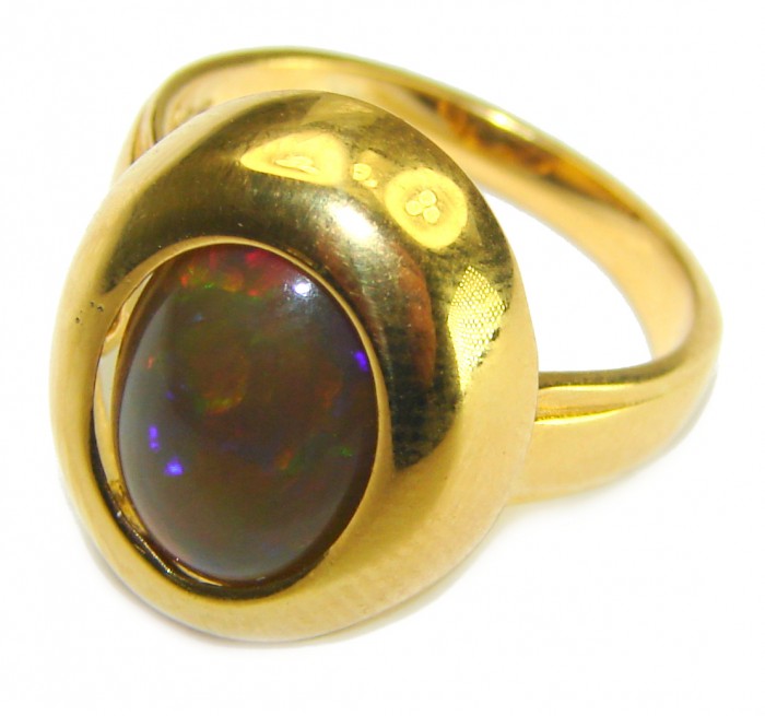 A Milky Way Genuine 7.9 carat Black Opal 18K Gold over .925 Sterling Silver handmade Ring size 7 - photo 1