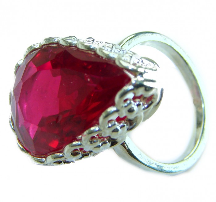 Red Brilliance 24.5 carat Red Topaz .925 Silver handcrafted Large Cocktail Ring s. 7 1/2 - photo 1