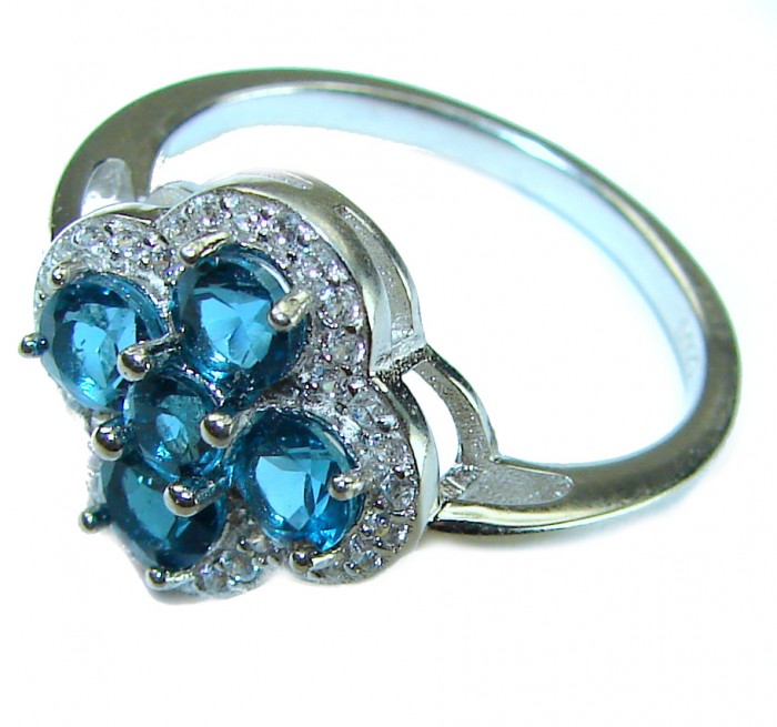 7.5 carat Fancy cut Swiss Blue Topaz .925 Sterling Silver handmade Ring size 8 - photo 1