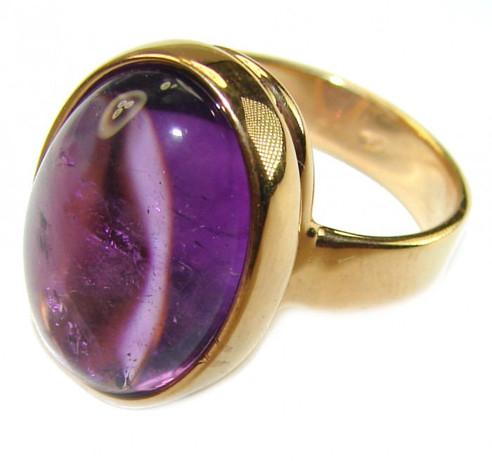 12.2 carat Amethyst 14K Gold over .925 Sterling Silver Handcrafted Large Ring size 7 adjustable - Close-up of 12.2 carat amethyst ring in 14K gold over sterling silver.