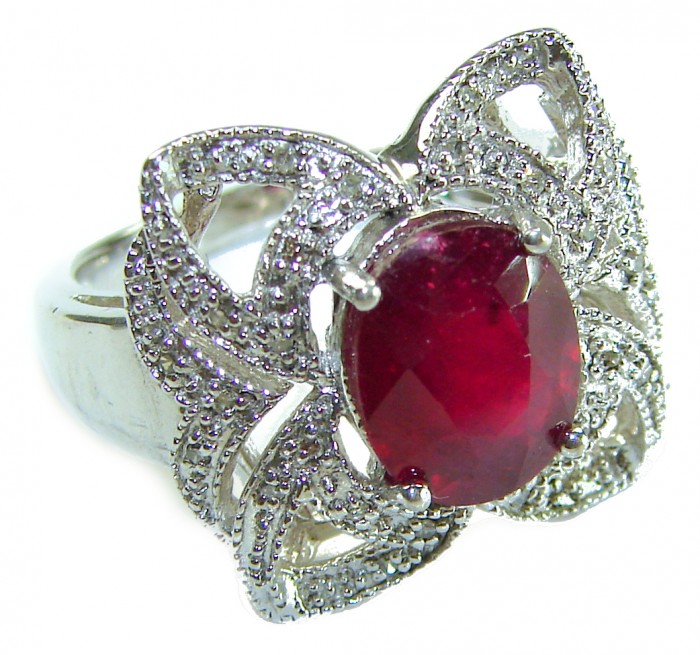 Real Beauty Natural 8.9 carat Ruby .925 Sterling Silver handmade Statement Ring size 8 - Close-up of intricate silver ring with 8.9 carat ruby centerpiece.