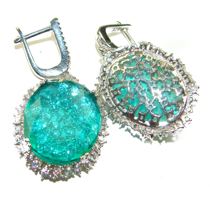 Eau Pure 19.5 carat AQUAMARINE .925 Sterling Silver Handcrafted Earrings - Close-up of Eau Pure aquamarine earrings with ornate sterling silver settings.