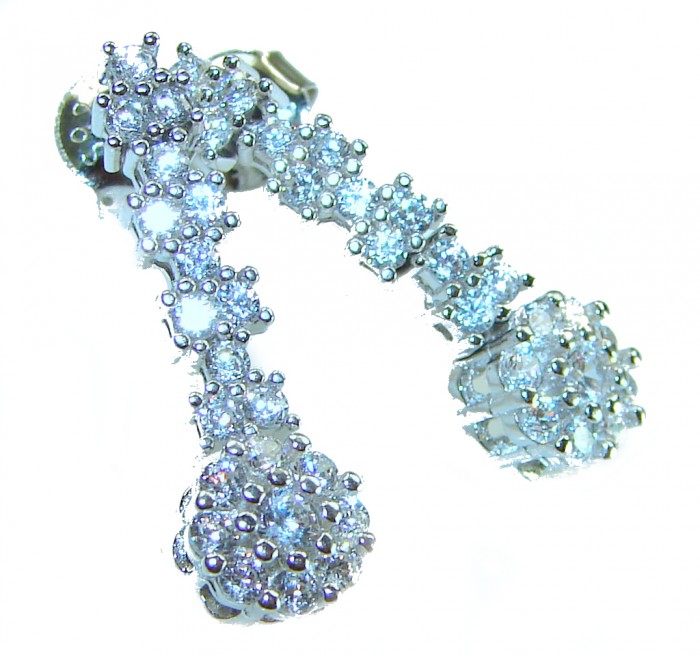 Art Deco 5.2 carat White Topaz .925 Sterling Silver handcrafted earrings - Close-up of Art Deco white topaz silver earrings.