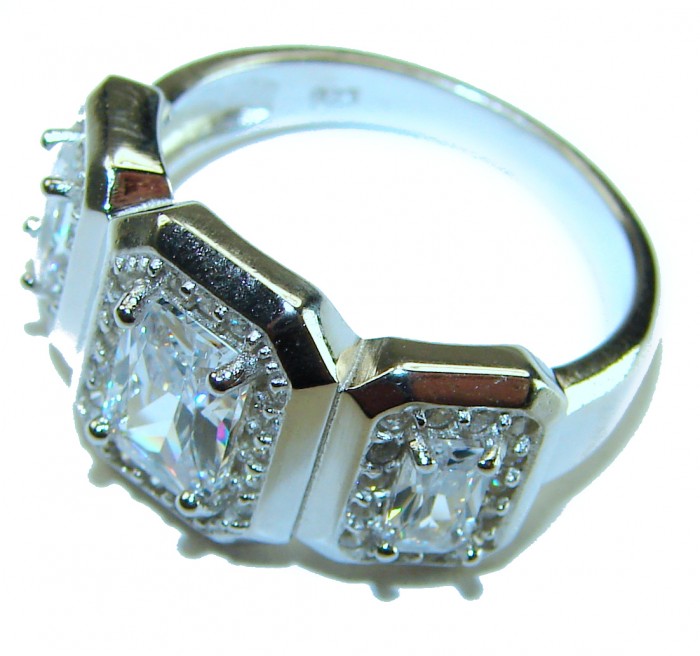 LUXURIOUS 8.2 carat White Topaz .925 Sterling Silver handcrafted Ring s. 7 - Side view of white topaz and sterling silver ring with square stones