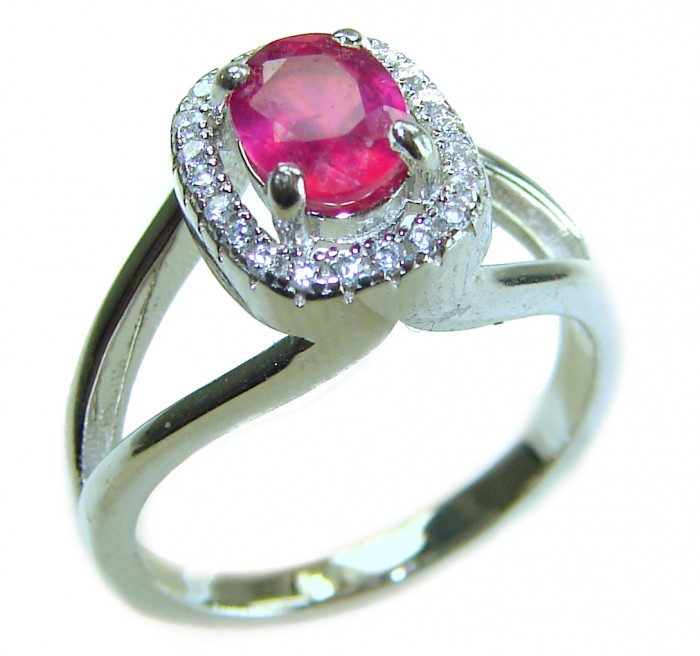 Spectacular Authentic 4.3 carat Ruby .925 Sterling Silver handmade Cocktail Ring s. 7 1/4 - Sterling silver ring with 4.3 carat ruby, side view.