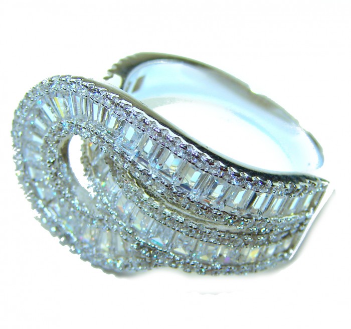 Pure Celestial Energy Natural 12.4 carat White Topaz .925 Sterling Silver handmade Statement Ring size 7 1/4 - Close-up of Pure Celestial Energy White Topaz ring with intricate design
