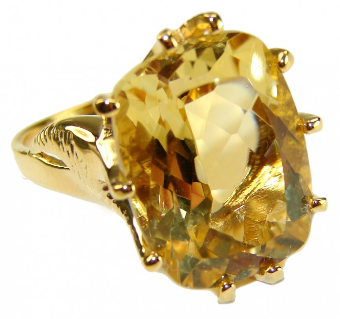 18.8 carat Genuine Heliodor 14K Gold over .925 Sterling Silver handcrafted ring size 10 - Close-up of 18.8 carat heliodor ring in 14K gold over sterling silver.